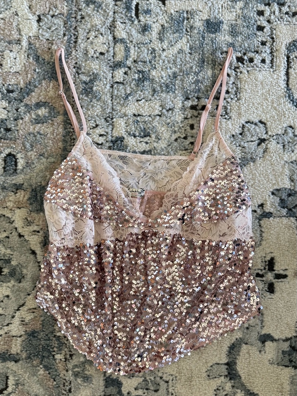 Free People Pink Sequin Lace Cami Tank
